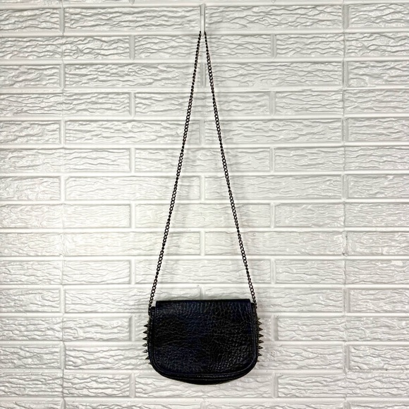 Handbags - Studded Navy Blue Faux Leather Crossbody Bag Pewter Hardware Shoulder Strap